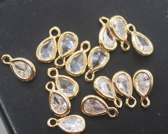 10pcs CZ Pave Teardrop Charm,Zircon Teardrop Pendant, Bracelet Necklace Pendant,Pave Charm,Gold Plated Over Brass