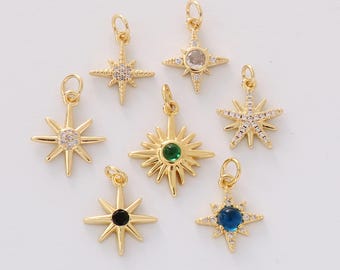 Colgante de estrella pequeña con circonitas cúbicas engastadas en oro laminado de 18 quilates, ideal para la elaboración de collares y pulseras artesanales. Sin níquel y de alta calidad.