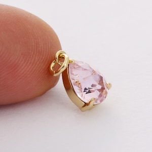 Pink Crystal Charm Pendant,Tiny Faceted Lucite Beads,Teardrop Zircon Birthstone Charm,Bezel Gemstone, wholesale prices