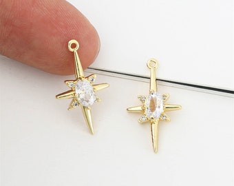 10pcs Real 18K Gold Plated Star Charm,Gold Initial Charm,Vermeil moon Pendant,Tiny Gold Star,cz pave star Charm