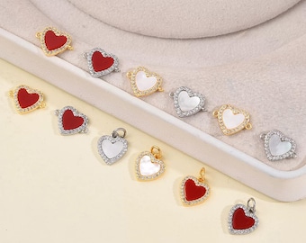 2pcs Real Gold Plated Heart Shape Shell Charm,CZ Pave Charm,Zircon Heart Pendant,Jewelry Making diy Material Finding,High Quality