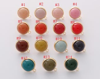 6pcs Real Gold Plated Round Resin Earrings Stud With Loop,acrylic cabochons Post Earrings, Hemisphere Earring Findings 12mm