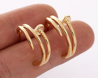Real 18K Gold Plated Brass earrings,Ear Stud, Metal Post Earrings,Designer jewelry Finding, Earring diy