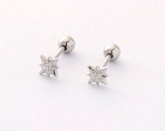 2pcs 925 Sterling Silver Star Earrings, Tiny Mini Zircon