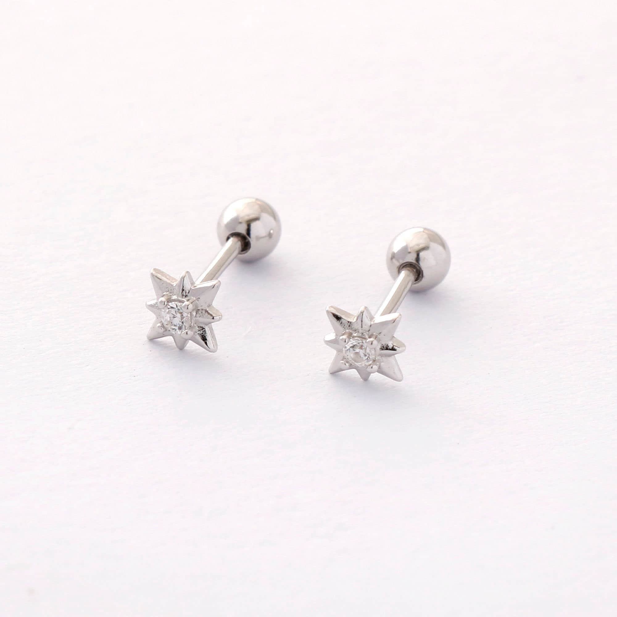 ■ENGBROX■ silver925 petit star earring EBEA25020SV 2pcs 925 Sterling Silver Star Earrings, Tiny Mini Zircon