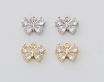 6pcs Real Gold Plated Butterfly Charm,Tiny Pave Butterfly Charm,Gold Initial Charm,Vermeil Butterfly Pendant,Tiny Gold Butterfly