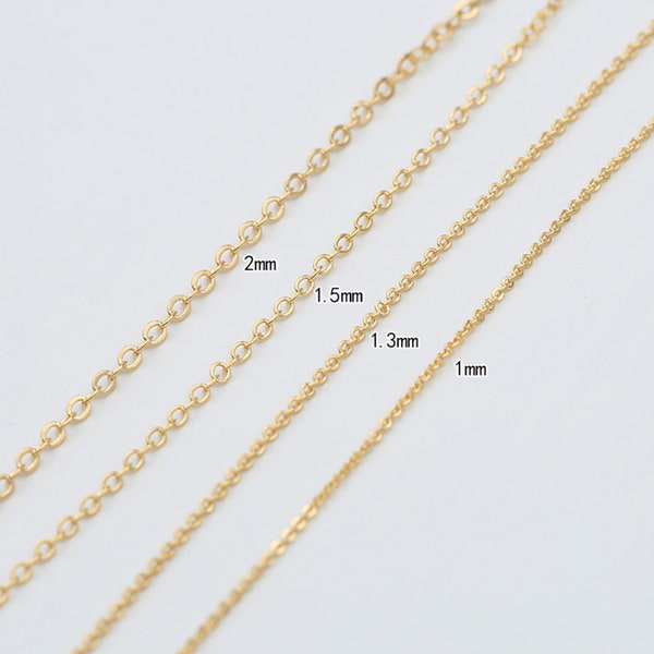 3.2 feet. Flat Cable Chain,Loose,18K Gold Plated Brass Chain,Tiny Flat Soldered Necklace Wholesale Cable Chain, Bulk Chain