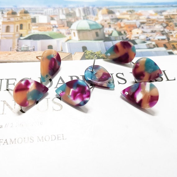 10pcs 12*18mm Teardrop Acetate Celluloid Earring Ear Stud Cellulose Acetate  Colorful Charm Diy Jewelry Accessories Craft Supplies