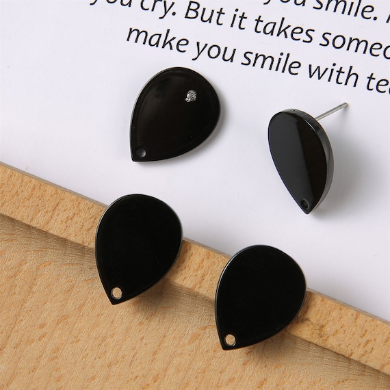 10pcs Black Teardrop Resin Acrylic Earrings Ear Stud Acrylic Charm