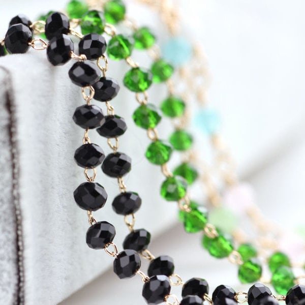 50CM Faceted Black Crystal Bead Chain 3mm Bead Finding Jewelry Etsy