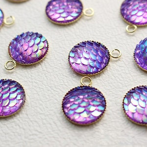 4pcs Round AB Purple Resin Druzy Cabochons,Mermaid Scale charm,12mm Mermaid Cabochons,Fish Scale Dragon Snake Skin Cabochons