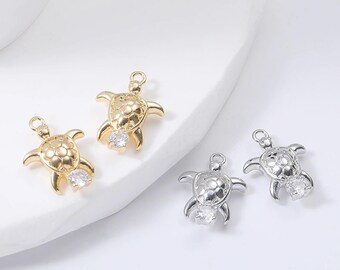 2 stuks echt vergulde zirkoonschildpadbedel, CZ Pave Toroise Charm, Tiny Turtle Charm, dierenhanger, schildpadarmband, vergulde bevindingen