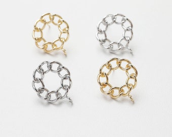 6Pcs Real Gold Plated Round Earrings w/ Ring, Stud Earring,Gold Chain Earrings,Trend Earrings,Earring Attachment