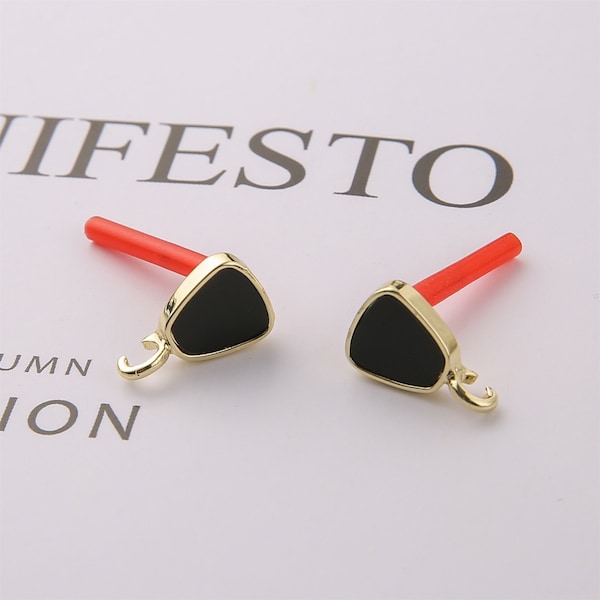 10pcs Alloy Earrings, Black Enamel Earrings,Trapezoid Earring Post, Ear Wire