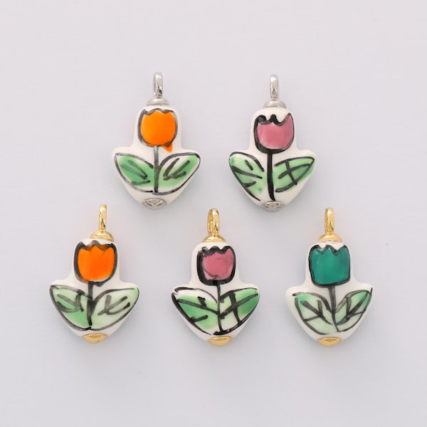 Colorful ceramic charm handmade painting ceramic porcelain animal flower vintage charm for necklace bracelet jewelry making supply