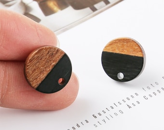 10pcs Round Wood Earrings, Ear Wire, Earrings Post,14mm Wood Earrings Studs,Diy Jewelry Accessories Craft Supplies