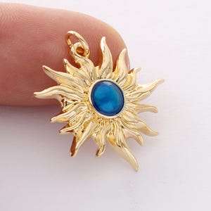 Real gold plated enamel sun charm , tiny sun charm,bracelet necklace pendant,sunflower charm,plant,gold plated over brass