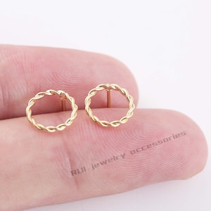 10PCS Real Gold Plated Brass Circle Earring Posts, Earring Stud,Round Ear Studs, Earring accessories