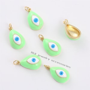 6pcs Nickel Free Real Gold Plated Enamel Evil eye Charm, Gold Initial Charm, Vermeil Evil eye Pendant, Teardrop Evil eye