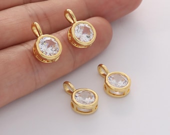 4pcs Real Gold Plated Sparkling CZ Pave Charm Delicate Round Zircon Pendant For Necklace/Earring Jewelry Making DIY Materials Quality