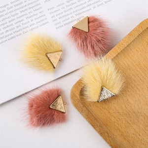 2pcs Mink furry Pompom Charm Pendant Fur Ball Charm Pom Pom Charms Paste Pom Jewelry Supplies