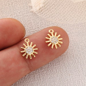6pcs cz pave sun charm,zircon sun pendant,bracelet necklace pendant,pave charm,gold plated over brass