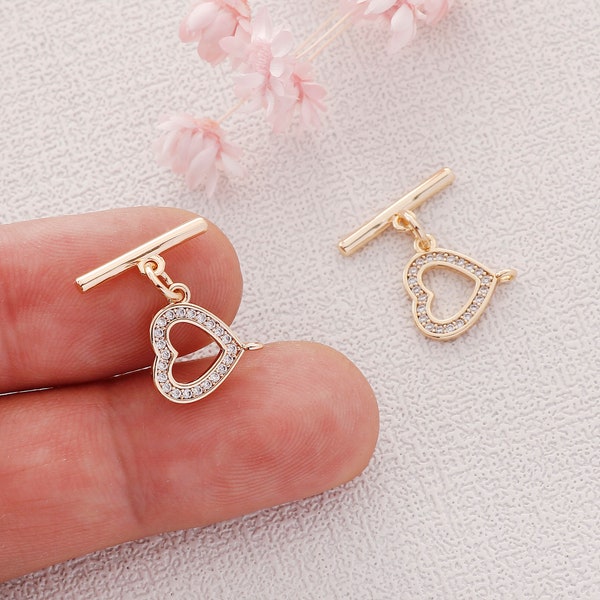 4set,Real Gold Heart Toggle Clasp, Clasp Set, Large Clasp , Easy Close Clasp Connector for Bracelet/Necklace, Jewellery Clasps