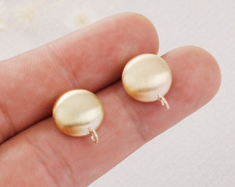 10PCS Real Gold Plated Brass Circle Earring Posts, Earring Stud,Round Ear Studs, Earring accessories