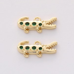 Nickel Free Real 14K Gold Plated Cute Crocodile Charm,cz Pave Alligator Pendant, Gator Animal Necklace Pendant,Handmade Supplies
