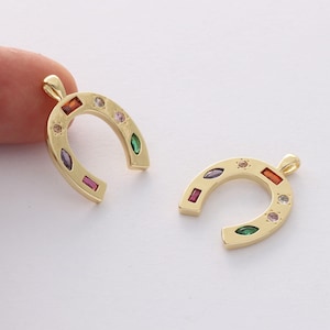 6pcs Real Gold Plated Brass U Shape Charm, Cubic Horseshoe Charm,CZ U Shape Charm, Jewelry Making，DIY Earring Material