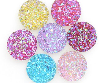 Bulk 50pcs .12MM redondo brillo resina cabujones, 12mm Druzy Cabochons, faux Druzies Cabochon, Cabinas de brillo de resina, Suministros de joyería