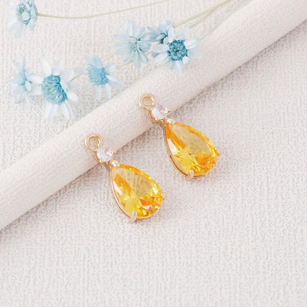 10pcs Yellow Crystal Glass Pendant Charm,Large Faceted Lucite beads,Teardrop Channel Charm,Bezel Gemstone, wholesale prices