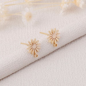 6pcs Real Gold Plated Brass Flower Earrings, Tiny Lotus Earrings,Leaf Ear Post, Gold Flower Post earrings,Earring accessories
