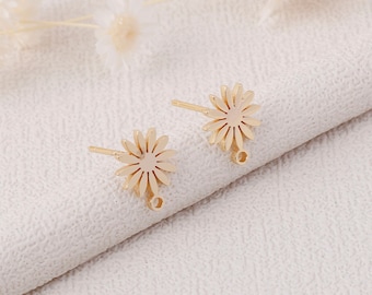 6pcs Real Gold Plated Brass Flower Earrings, Tiny Lotus Earrings,Leaf Ear Post, Gold Flower Post earrings,Earring accessories