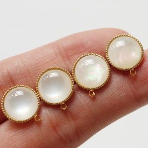 10PCS 8MM/11MM,Opal Earrings w/ ring,Vintage Opal Stud Earring,Gold Earrings, ear wire,Round Shell Connector,earring attachment,