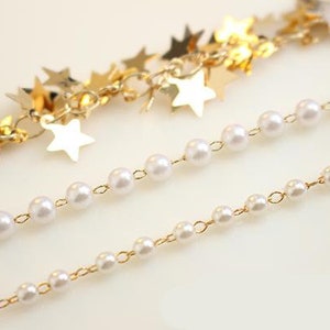 45CM. 5MM Pearl Beads Chain,Gold Chain, Loose, Star Chain,Collar Necklace diy, Chain Suppy, Jewelry Finding ,ideal for choker