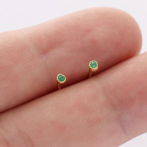 以下が含まれることがあります： 緑のエメラルドの宝石が付いた小さな金のイヤリングのペア