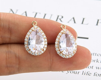 10pcs oro chapado lágrima lágrima Zircon encanto, cz pave lágrima colgante, joyería haciendo materiales