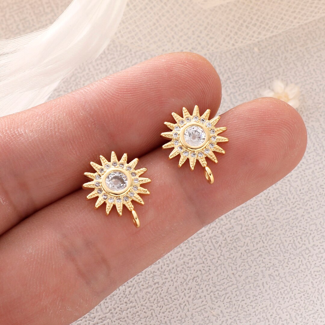 10PCS Real Gold Plated Brass Sun Earring Posts Fan Earring Etsy