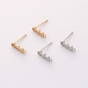 6pcs Real Gold Plated Bar Earrings, Zircon Stick Earrings, Stick Ear Wire, CZ Pave Earrings, Bar Ear Post, High Quality, Wholesale