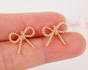 10PCS Real Gold Plated Bowknot Earrings,Bow Post Earrings, Earrings Stud, Jewelry Making Material, Crafts Supplies, Earrings diy