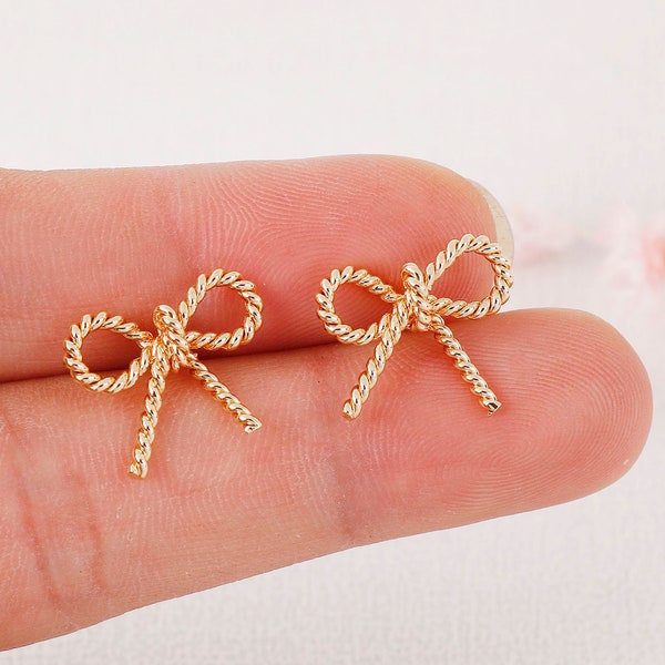 10PCS Real Gold Plated Bowknot Earrings,Bow Post Earrings, Earrings Stud, Jewelry Making Material, Crafts Supplies, Earrings diy