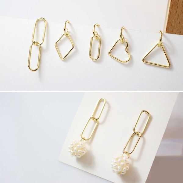 6pcs Real 18K Gold Plated Oval/Heart shape earrings,Ear Stud, triangle Post Earrings,Designer jewelry Finding, Earring diy