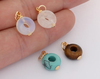 18k Gold Filled Multicolor Edelstein Kreis Charms Naturstein Anhänger für DIY Ohrringe / Halsketten Armband Schmuckherstellung