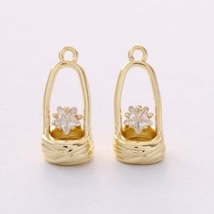 3D Basket charm 14k Gold Filled Charm Bar Bracelets and Necklaces Silver Pave CZ Minimalist Charms