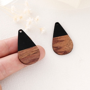 4pcs Epoxy Resin Pendants, Teardrop Translucent White Resin Findings, Wood and Resin Pendant, Color Blocked, Teardrop Charm