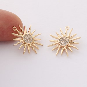 10pcs 20x20mm 14k Gold CZ Pave Zircon Fan Charm Pendant