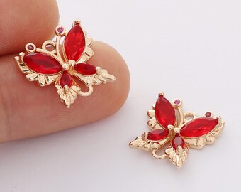 Gold Plated Crystal Butterfly Charm, Glass Butterfly Connector, Link, Animal Insects Finding,  Jewelry makeing
