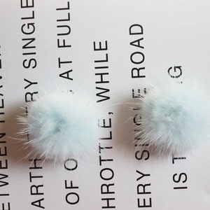 5PC 4cm Light blue Mink furry Pompom Charm Pendant Fur Ball Charm Pom Pom Charms Paste Pom Jewelry Supplies