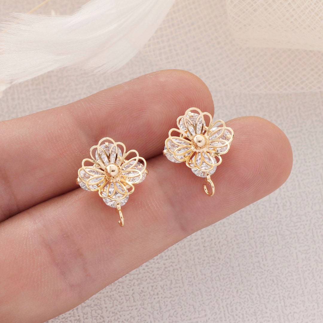 10pcs Real Gold Plated Brass Flower Earrings, Tiny Rose Earrings,flower